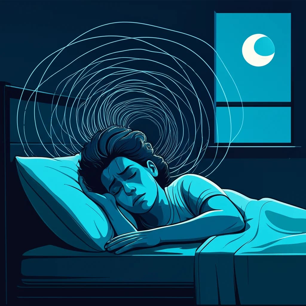 Person struggling to sleep with tinnitus at night