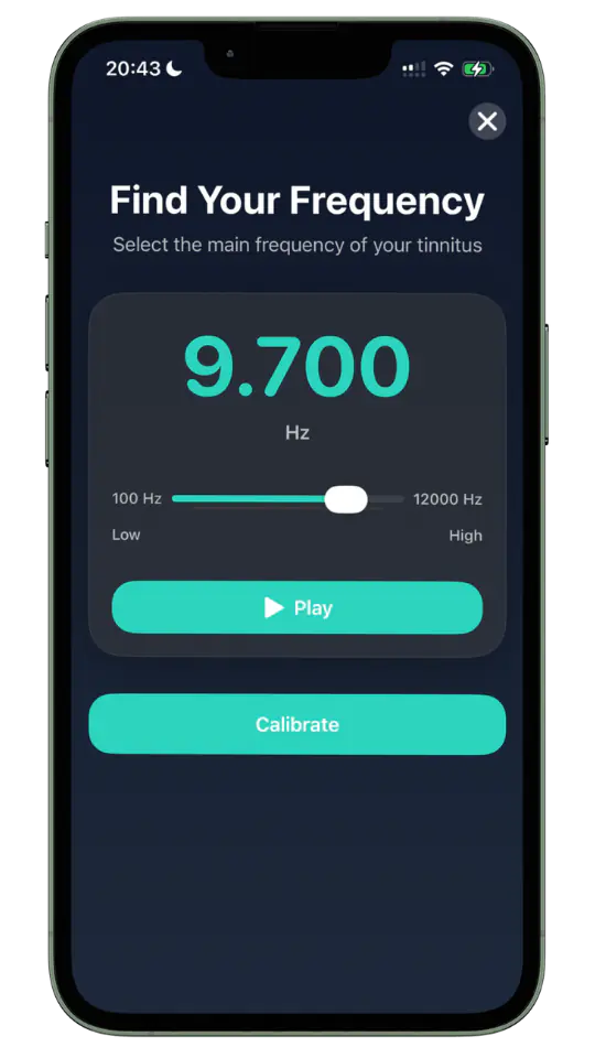 Earpeace app showing frequency diagnostic screen